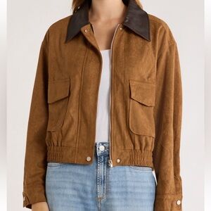 NWT Women’s Elodie Faux Leather Collar Faux Suede Crop Jacket Size Large